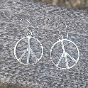 Silver Peace Sign Dangle Earrings